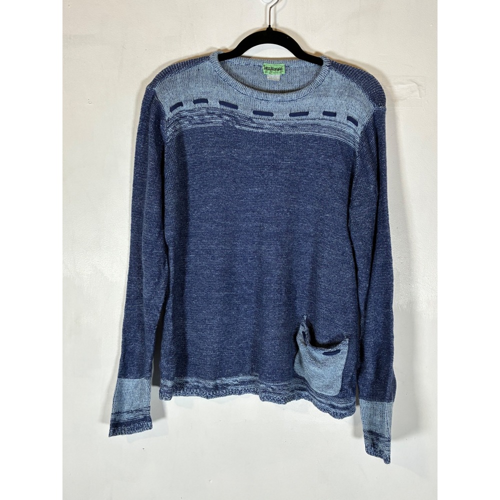 Sara Morgan Women's Large Blue Thermal Knit Pocket Sweater Vintage 90s